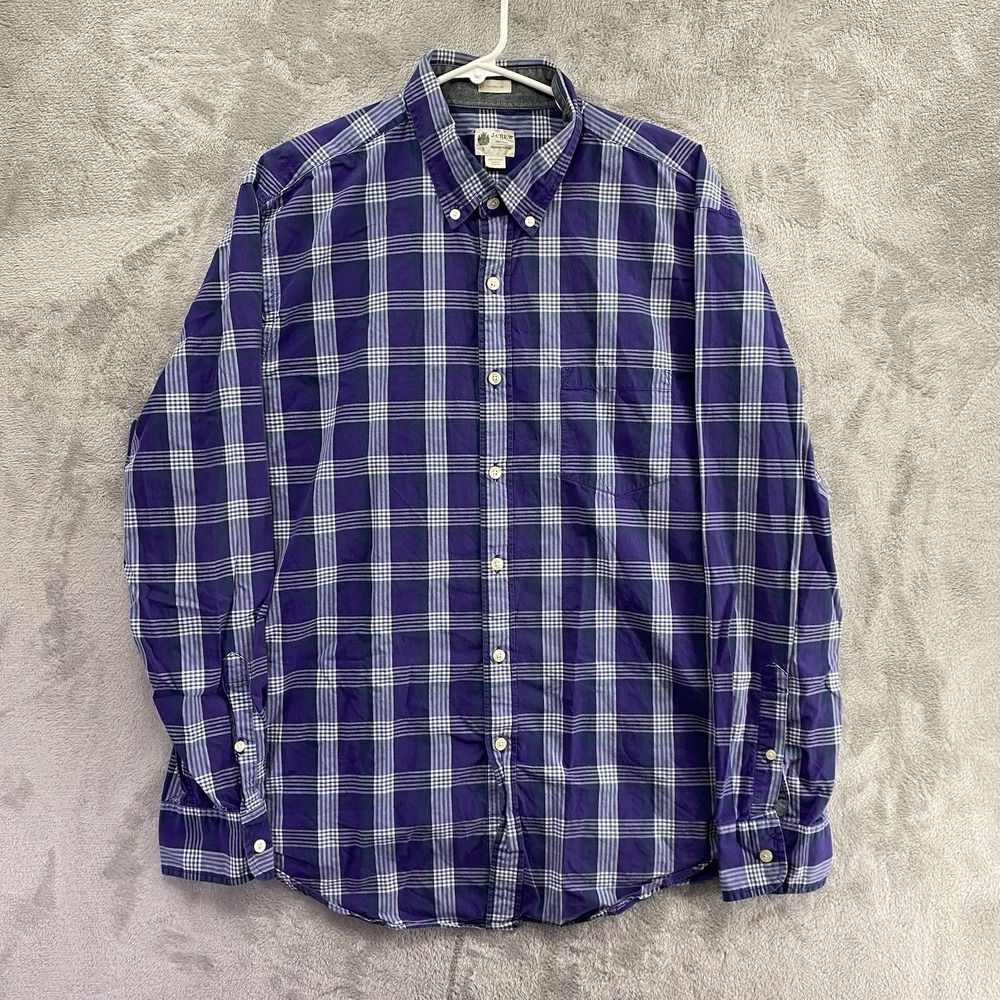 J.Crew Mens Button Down Shirt Washed Tartan Plaid Purple Size L